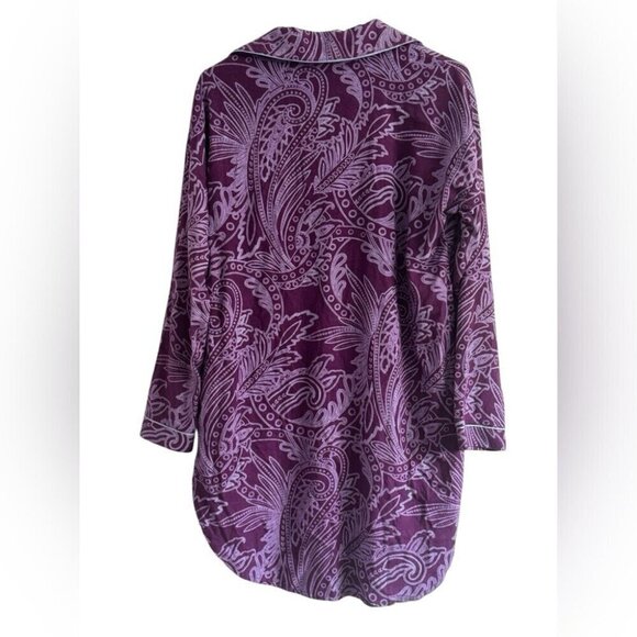 Ted Baker Purple Paisley Long Sleeve Button Pajama Top Shirt Dress Size Medium - Picture 7 of 13